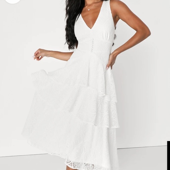 Lulus maximum poise white lacy sleeveless dress - Picture 1 of 1